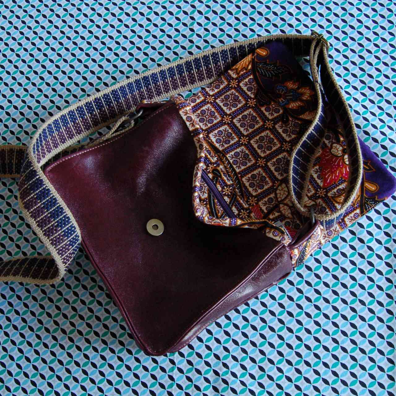 Sac à main bandoulière marron cuir et tissu