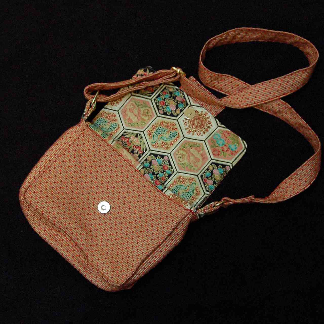 Sac à main bandoulière tissu à motifs orangés